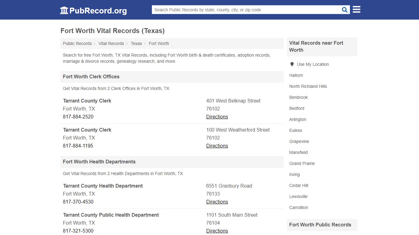 Free Fort Worth Vital Records (Texas Vital Records) - PubRecord.org